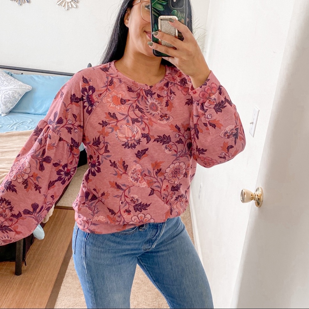 Kelly Renee rose floral balloon sleeve sweatshirt